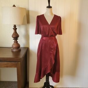 Lulu's Burgundy High Low Wrap Dress